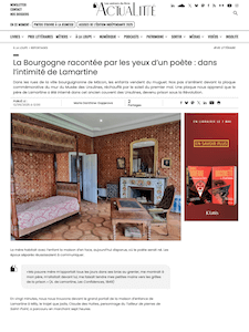 Article d’Actualitté, édité par Les univers du livre, sur la bourgogne vue par Lamartine