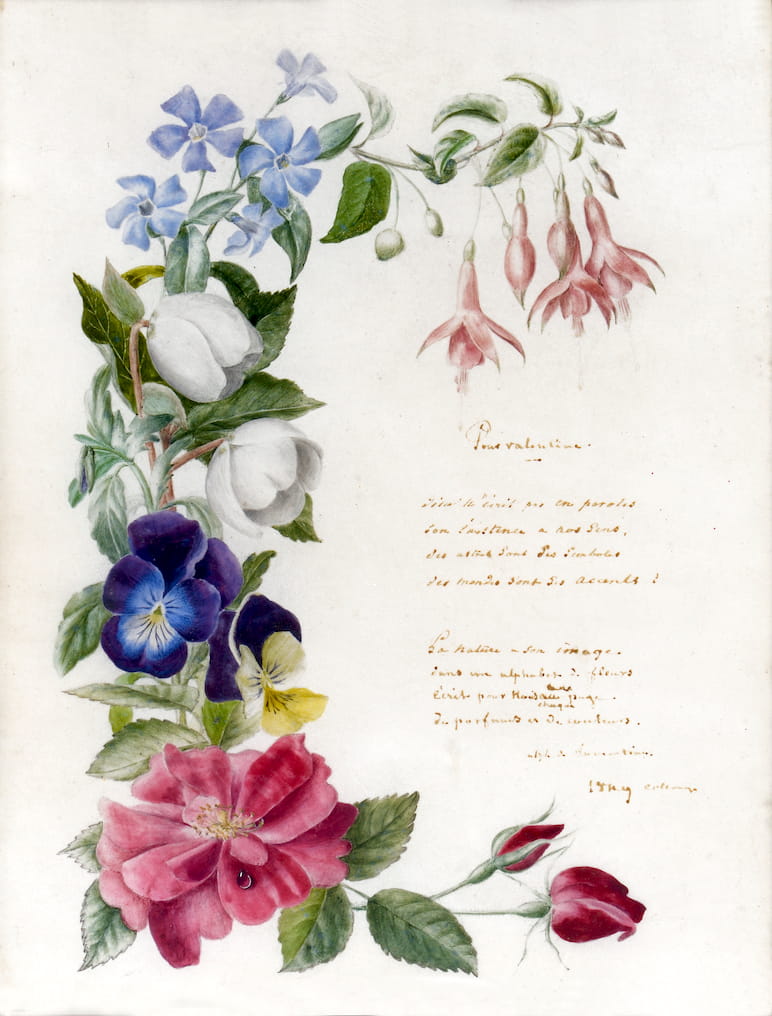 Enluminure du poème « À Valentine », œuvre de Marianne de Lamartine