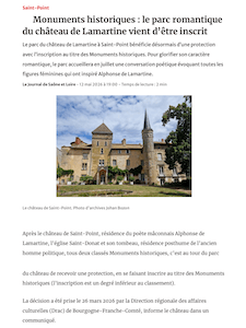 Article du Journal de Saône-et-Loire évoquant l’inscription au titre des Monuments historiques